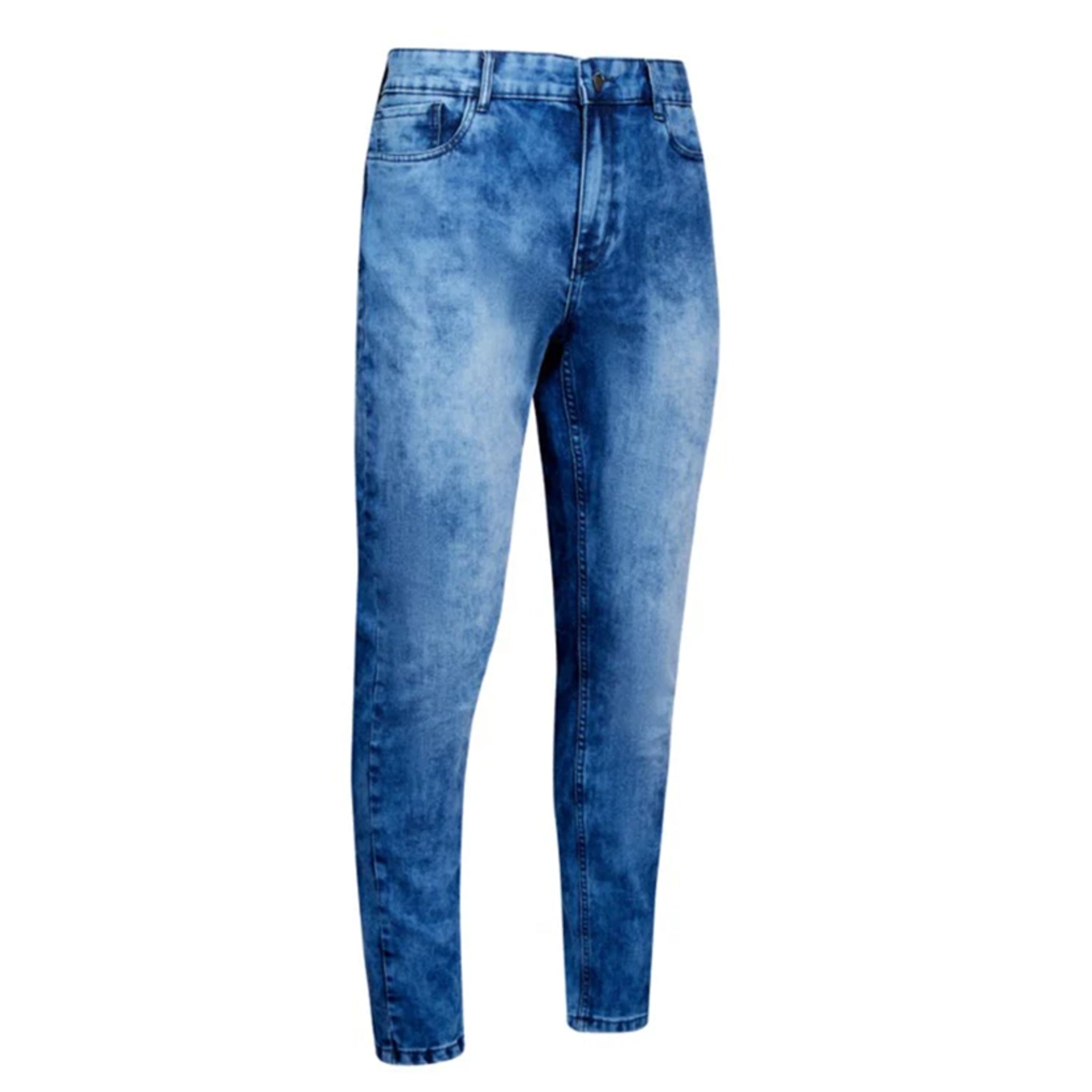 Men's JDN branded slim fit jeans in light wash blue denim with tapered leg and classic five-pocket design